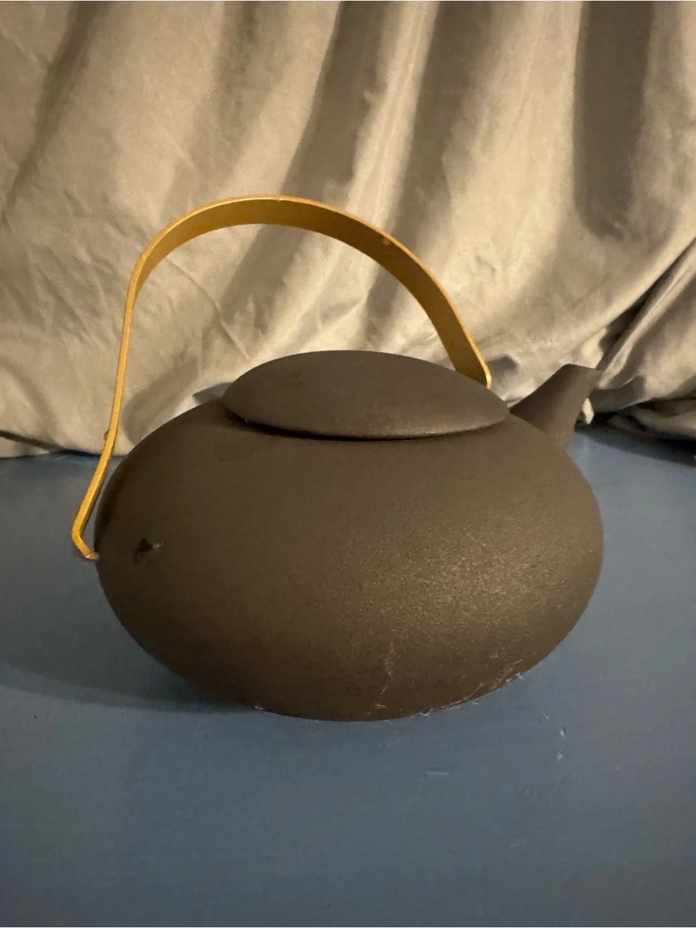 Teavana Matte gray stoneware Teapot with Yellow Handle and Stainless Infuser